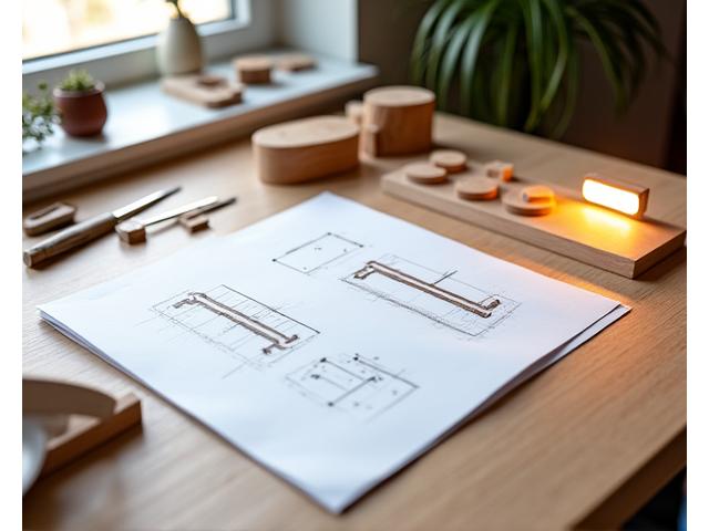 Skizzen und Modelle eines einzigartigen Holz-Lichtobjekts